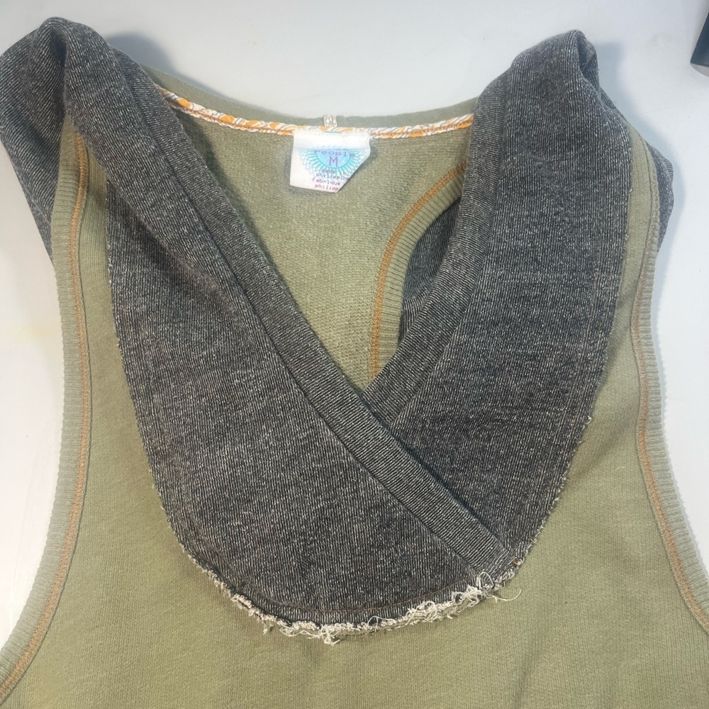 Free People Olive and Charcoal Sleeveless Hoodie - Picture 3 of 8